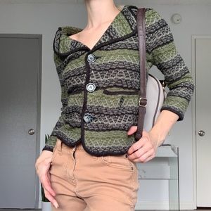 Green and Brown Knit Button Up Cardigan Sweater